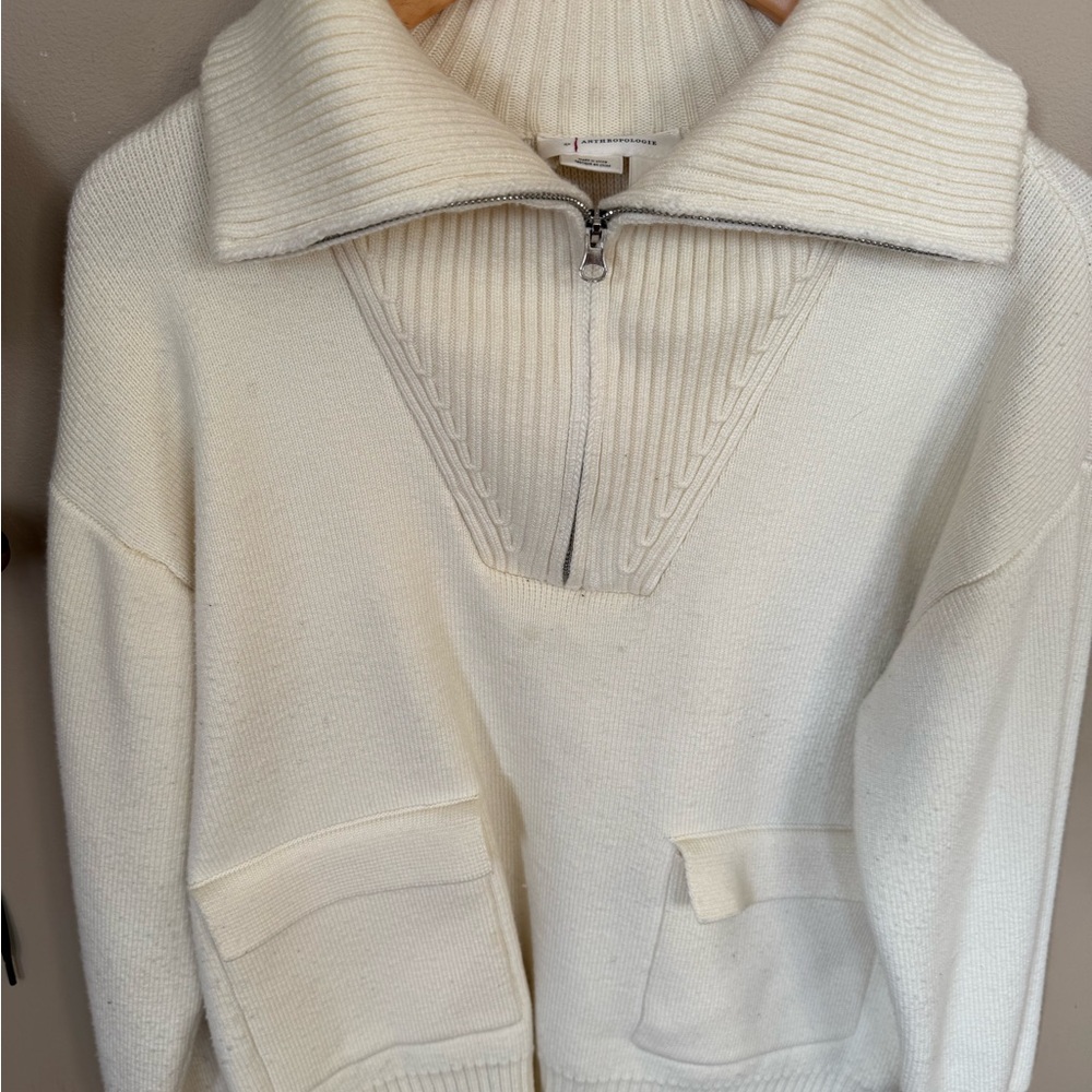 Anthropologie Ivory Ribbed Knit Top